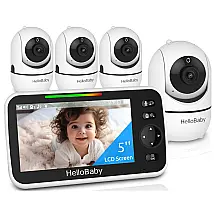 Monitor de Bebê HelloBaby HB6550 com 4 Câmeras - Sem WiFi, Bateria de 26 Horas, Alcance de 300m, Visão Noturna e Mais