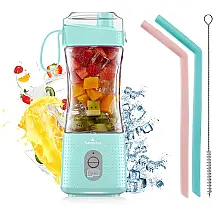 Vaeqozva Mini Liquidificador Portátil 380mL com Carregamento USB, 250W 110V, Azul