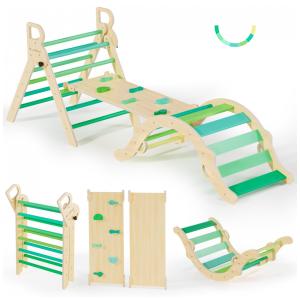 Conjunto BlueWood Pikler Triangle: Brinquedo de Escalada de Madeira para Crianças, Filosofia Montessoriana, 7 em 1, Design Exclusivo em