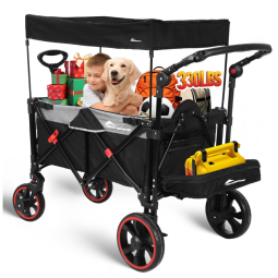 Carrinho de Passeio com Capota CROTECMOUNTAIN Preto 330 kg Dobrável com Rodas de Impacto para Jardim e Passeios