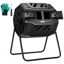 Composteira Rotativa VIVOSUN Preta Dupla Câmara 163 L, Estrutura em Aço Galvanizado e Polipropileno