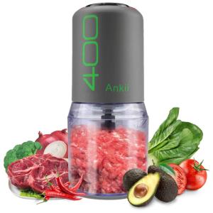 Processador de Alimentos em Aço Inoxidável 2 xícaras com Acessórios, 110V 400W, ANKII, Cinza