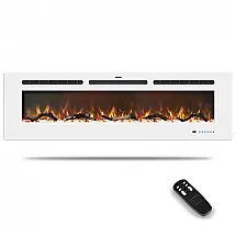 Lareira Elétrica de 183 cm, Embutida ou de Parede, Aquecedor Linear com Termostato, Tela Touch,Chama Multicolorida,Timer