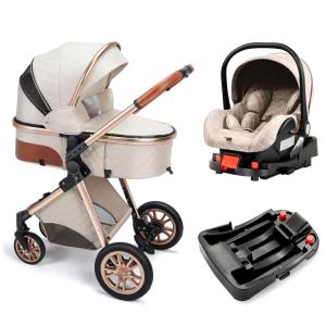 Carrinho de Bebê Travel System, 2 Posições, Dobrado Facilmente com um Clique, BEBECOSY, Bege