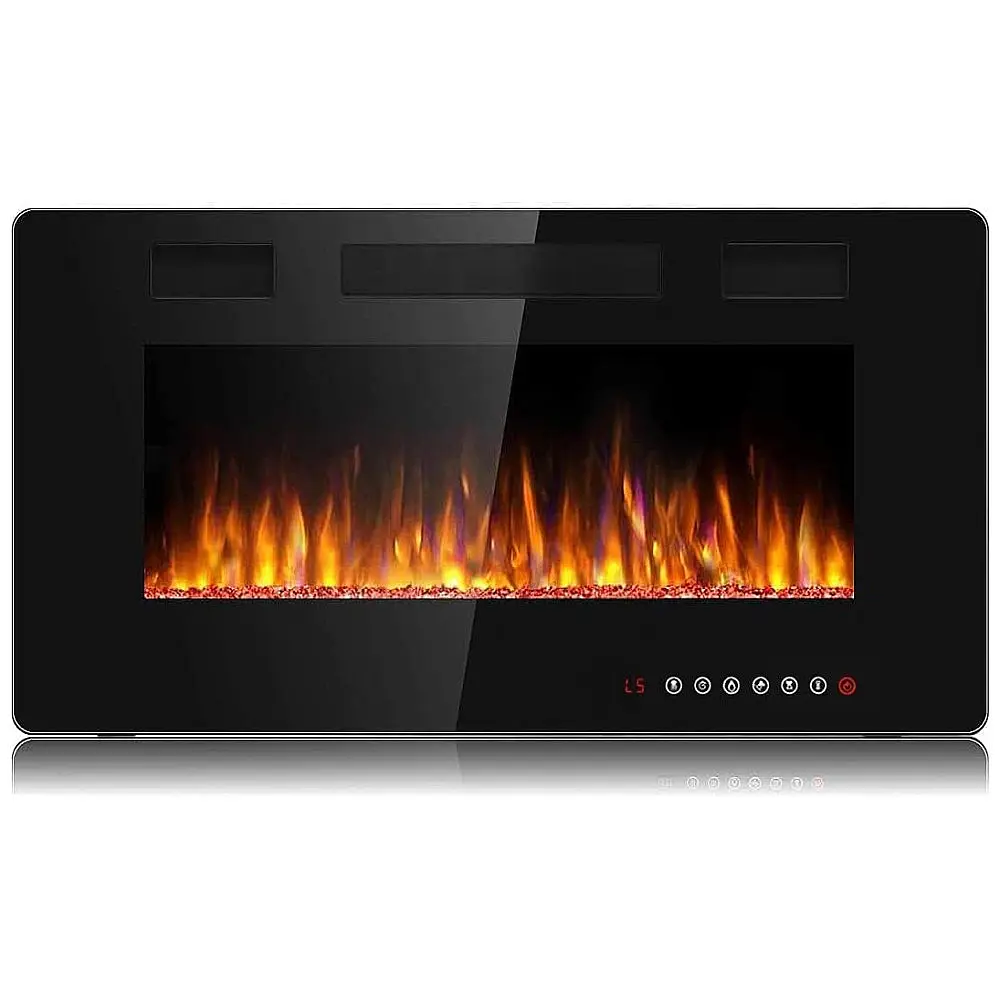 Lareira Elétrica de Embutir A46x76L com Controle Remoto, Temporizador e Chamas Ajustavel, 110V 1500W, BOSSIN, Preta