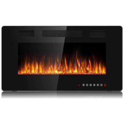 Lareira Elétrica de Embutir A46x76L com Controle Remoto, Temporizador e Chamas Ajustavel, 110V 1500W, BOSSIN, Preta