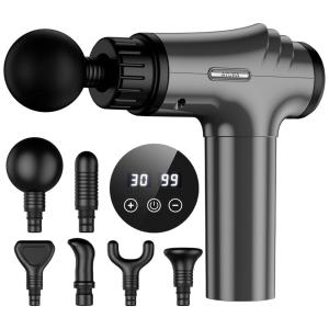 Massageador Pistola Elétrico Profissional Sem Fio 10 Acessórios e 6 Velocidades, AYURA, Prateado