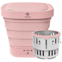 Mini Máquina de Lavar Portátil 1 KG Dobrável com Cesto de Drenagem, Bivolt, GENESIX, Rosa