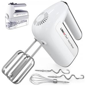 Batedeira Elétrica Portátil de 5 Velocidades e 6 Acessórios, 110V 300W, LINKChef, Branco