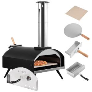 Outdoor Forno de Pizza a Carvão Portátil Aço Inoxidável, KEVIRICE, Preto