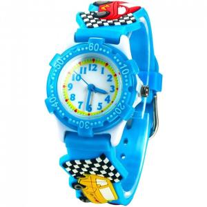 Relógio Analógico com Banda de Silicone 3D para Crianças de 3 até 10 Anos, AMY Carro de Corrida, Preto