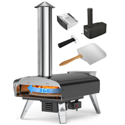 Forno a Lenha Externo Portátil com Rotação Automática e Pedra para Pizza, Mimiuo, Preto