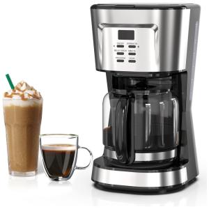 Cafeteira Elétrica Programável com Temporizador, Tela LCD e Antigotejamento, 900W, 110v, HESASDG, Prateado