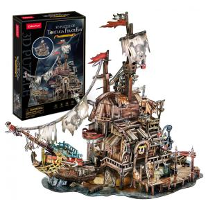 Quebra Cabeças 3D para Adultos, Tema Casa dos Piratas Navio Naufrágio com 218 Peças, CubicFun T-3940, Marrom