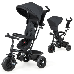Triciclo Infantil para Passeio com Assento Ajustável 4 Estágios, Idade Recomendada 1 a 5 Anos, BABY JOY FR HU78 R5, Azul