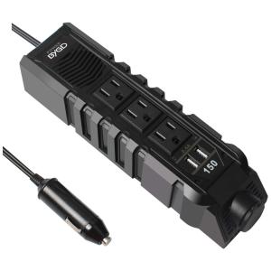 Inversor de Potência 150W DC 12V para AC Tomadas AC Adaptador de Carro USB 2.4A, 110v, BYGD, Preto