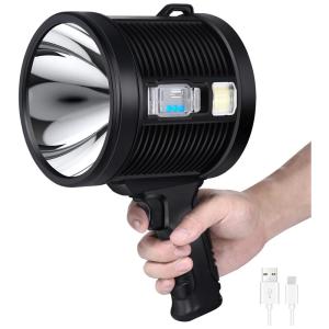 Lanterna LED Recarregável, 5 Horas de Ação, á Prova Dágua IPX5 e 10.000 Lúmens, BROICS, Preta