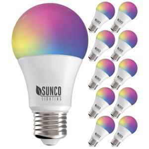 Sunco Lighting Lâmpada LED Colorida Inteligente Wi Fi, Controle de Voz, 480LM, 5W, 10 Un