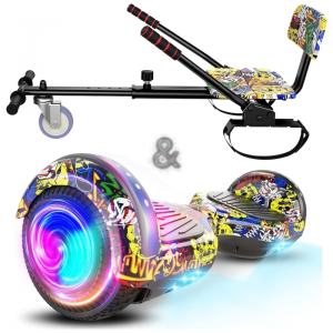 SISIGAD Assento para Patinete Motorizado, Kart com Bluetooth e Luzes de LED, Crianças, Meninos, Meninas e Adultos – Graffiti 6,5 Polegadas