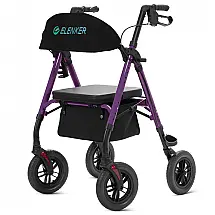 Andador para Idosos com Assento e Encosto Acolchoado e Estrutura Ajustável, Até 136 Kg, ELENKER, Roxo