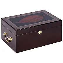 Humidor para Charutos Quality Importers Maple 100-150 Unidades com Incrustação de Folha de Tabaco
