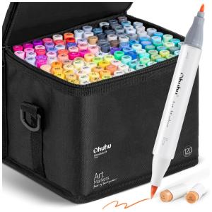 Kit de Canetas Profissionais com Estojo e Pontas Duplas para Crianças 120 Peças, Ohuhu