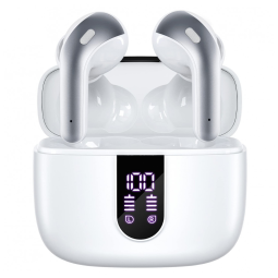 Fones de Ouvido Bluetooth com Estojo de Carregamento e Intra Auriculares IPX5 à Prova Dágua, TAGRY, Branco