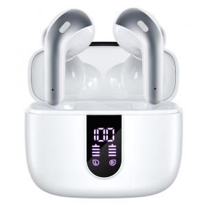 Fones de Ouvido Bluetooth com Estojo de Carregamento e Intra Auriculares IPX5 à Prova Dágua, TAGRY, Branco