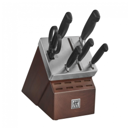 ZWILLING J.A. Conjunto de Facas em Aço Inoxidável com Afiador Embutido e Bloco de Bancada 7 Peças, HENCKELS 33423 008, Preto