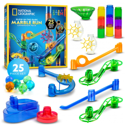 Blue Marble: Pacote de Expansão NATIONAL GEOGRAPHIC Glowing Marble Run com 5 Marbles Luminosos de Vidro no Escuro, 20 Peças de Construção