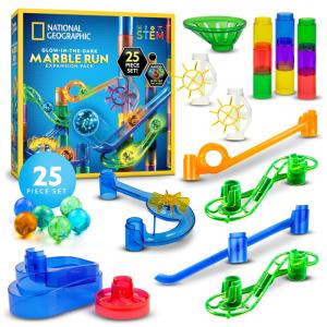 Blue Marble: Pacote de Expansão NATIONAL GEOGRAPHIC Glowing Marble Run com 5 Marbles Luminosos de Vidro no Escuro, 20 Peças de Construção