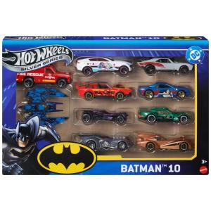 Carrinhos de Brinquedo Hot Wheels, Pacote Batman com 10 Unidades, Conjunto de 10 Veículos Die-Cast, Incluindo um Batmóvel e um Batavião