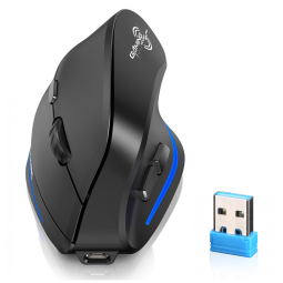 Mouse Ergonômico Vertical Óptico sem Fio Reduz a Tensão do Pulso Multifunções com LED, 1000, 2400 DPI 6 Botões, ECHTPOWER, Preto