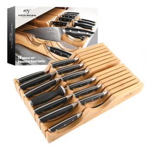 Conjunto de Facas NANFANG BROTHERS em Aço Inoxidável com Bloco de Bancada, 14 Peças, Preto