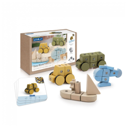 Conjunto de veículos de blocos encaixáveis Guidecraft Snap Block Vehicles com 32 peças em madeira faia