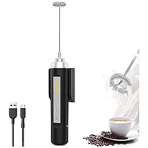 Espumador Elétrico de Leite em Aço Inoxidável, Recarregável USB, CHLYNBN, Preto