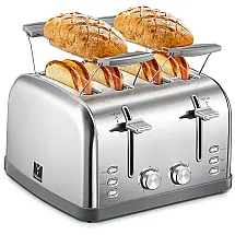 Torradeira Elétrica, 4 Fatias, Bandeja Removível, Aço Inoxidável, 110v, YABANO, Prateado