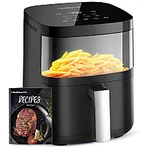 Fritadeira Elétrica Airfryer 8 em 1 3,7L com Janela, Painel Digital e Cesto Antiaderente, 110V 1550W, Beelicious, Preta