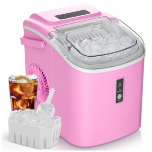 Máquina de Gelo que Produz 12 kg em 24H com Função de Autolimpeza, Inclui Cesta e Colher de Gelo, 110V 170W, EUHOMY, Rosa