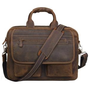 JackChris NM1862 Bolsa, Pasta de Couro Masculina para Laptop, Marrom