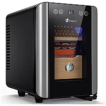 Umidor para Charutos Elétrico 8L com Controle de Temperatura, Prateleiras em Madeira de Cedro Espanhol e Higrômetro, 110V, KingChii, Preto