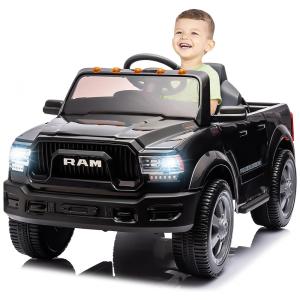 Carro Elétrico Infantil a Bateria com Controle Remoto, Luzes LED e Armazenamento Traseiro, 12V, Sesslife Dodge Ram 2500, Preta