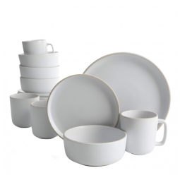 Aparelho de Jantar com 16 Peças em Cerâmica Faiança Incluindo Pratos, Xícaras e Bowls, Gibson Home Zuma, Branco Fosco