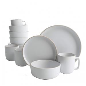 Aparelho de Jantar com 16 Peças em Cerâmica Faiança Incluindo Pratos, Xícaras e Bowls, Gibson Home Zuma, Branco Fosco