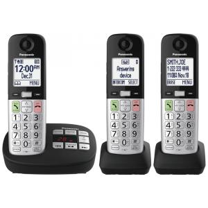 Telefone Sem Fio Panasonic Preto com Display Grande 5,3 cm, Botões Grandes, Tecla Favoritos Piscante, Lanterna, Bloqueio Chamadas