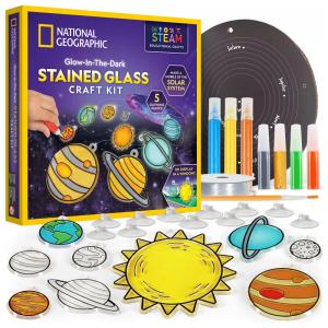 Kit de Arte para Janela National Geographic Kids Sistema Solar em Vidro Colorido - Artes e Ofícios com Planetas que Brilham no Escuro
