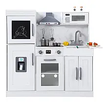 Cozinha Infantil em Madeira com 20 Acessórios, Máquina de Gelo, Micro-Ondas, Forno, Exaustor, Pia, Luzes e Sons Realistas, Bophy, Branca