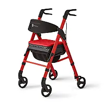 Andador Adulto Idoso Medline com Assento, Suporta até 113 Quilos, Vermelho