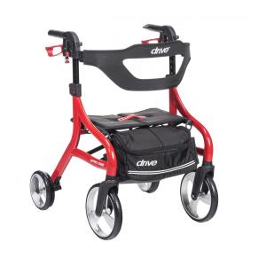 Andador para Idoso Dobrável até 160kg com Assento, Leve e Rodas Grandes, Drive Medical Pequeno, Vermelho