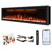 Lareira Elétrica Vinemount 122x43cm 1500W WiFi Alexa APP Embutir 110V